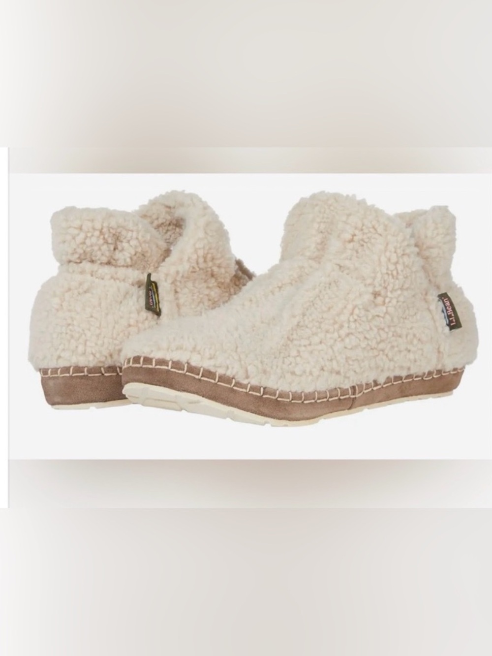 L.L. Bean Cozy Slipper Booties Pile Fleece Women’s Size 8 Natural